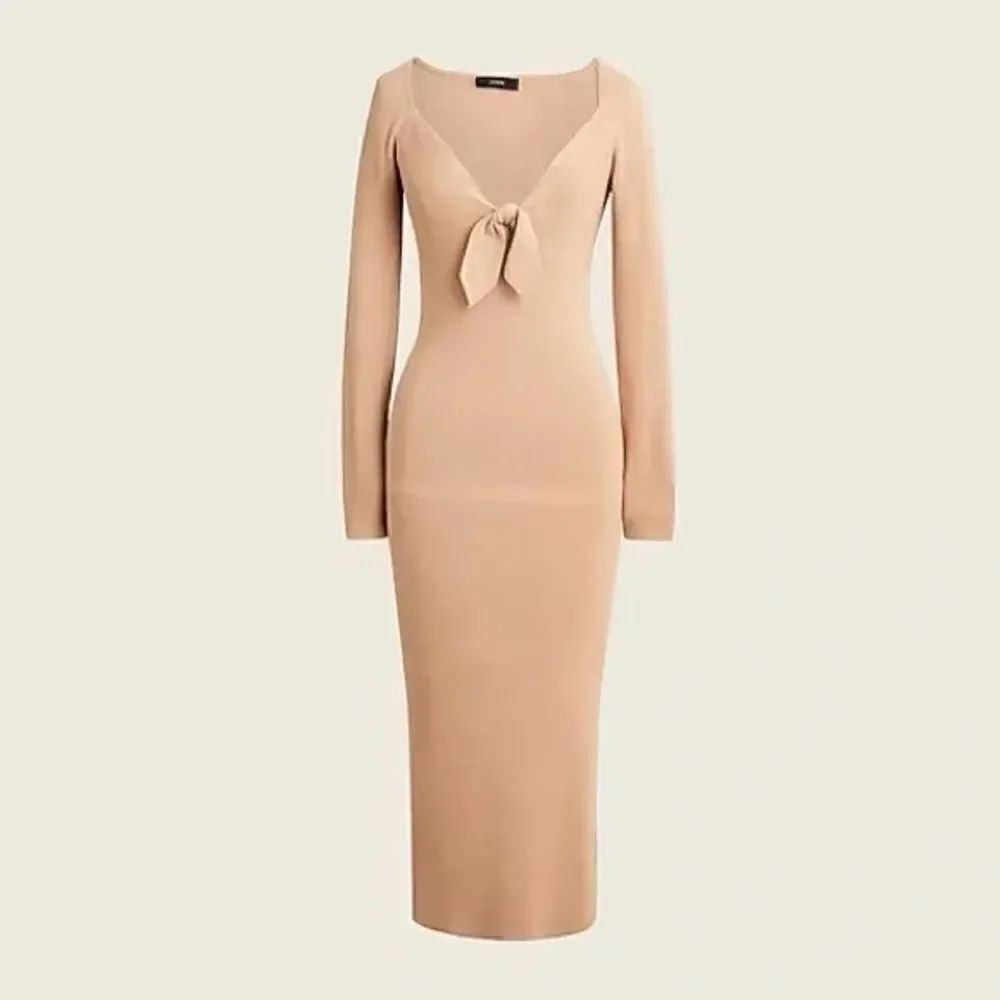 J. Crew Beige Ribbed Tie-Front Sweater Midi Dress Size Medium